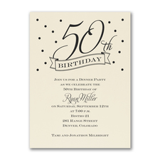 50th Confetti - Birthday Invitation - Ecru