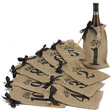 Burlap Table Number Wine Bags